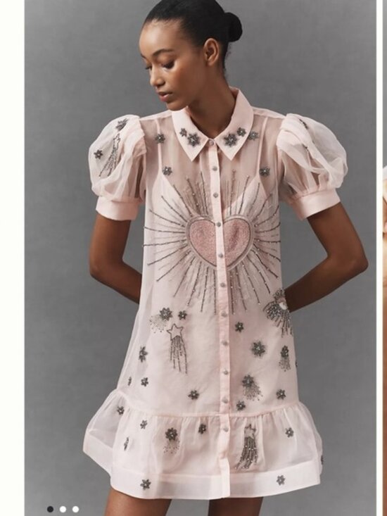 Maeve Dresses & Skirts - Maeve short-sleeve embellished mini shirt dress